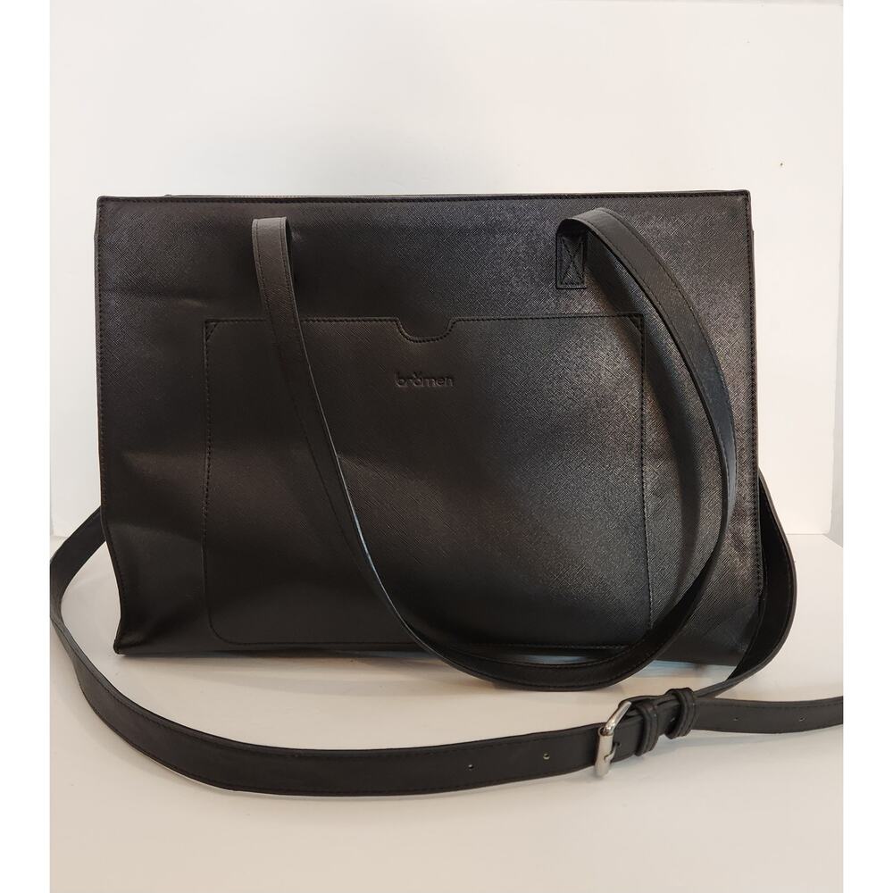 BROMEN Black Textured Faux Leather Fashion Briefcase 15.6 inch Laptop Bag Purse